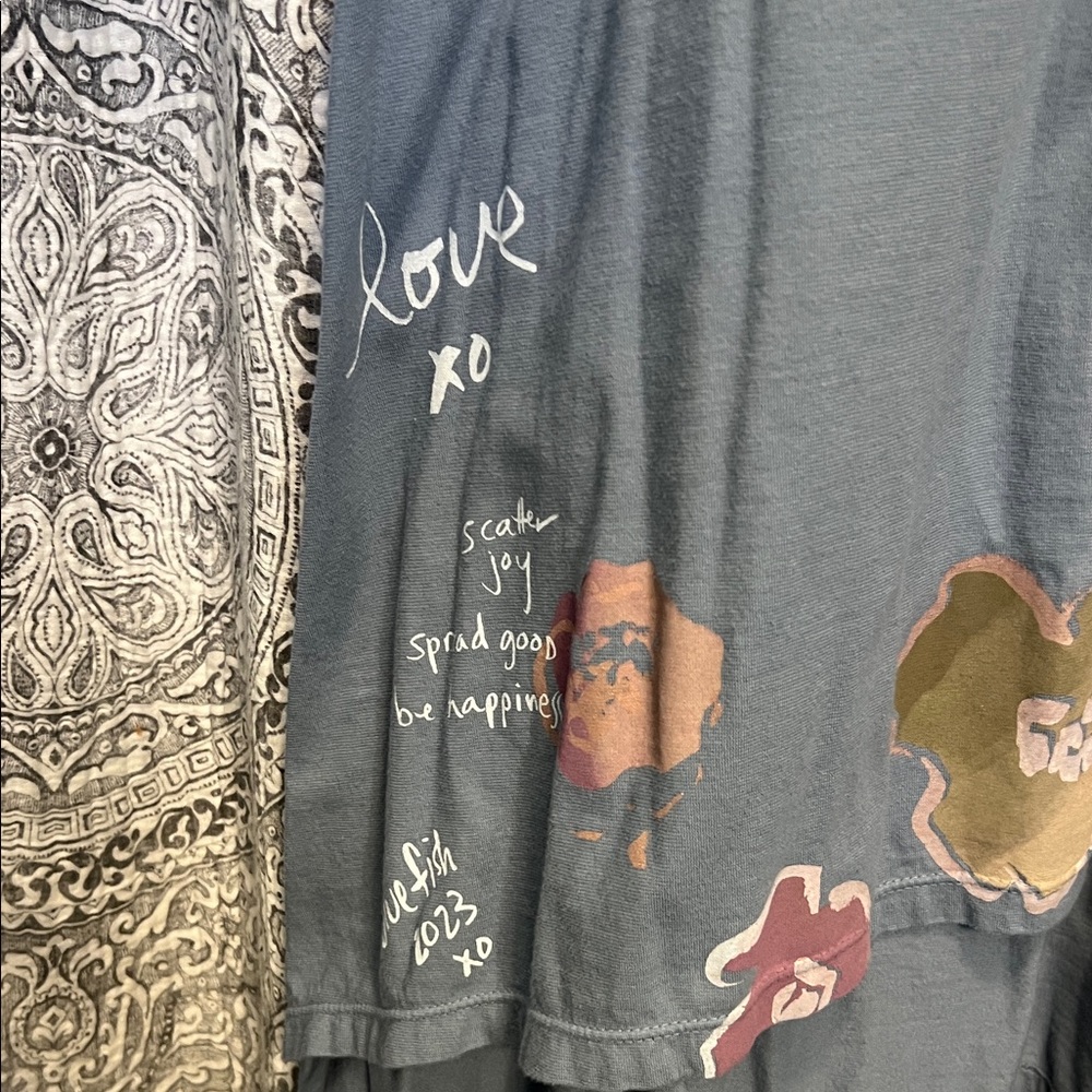 Blue Fish Slate Blue V-Neck Tunic with Floral & Jaguar Graphic - Picture 2 of 12